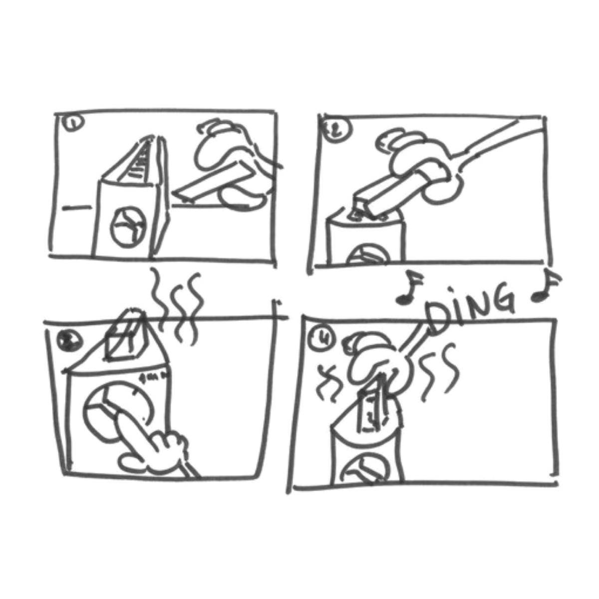 A toaster cross-section showing heating elements, the lever, and the timer dial.
